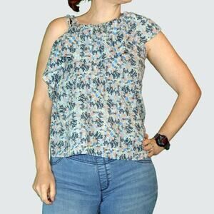 La vie Rebecca Taylor S One shoulder ruffle Floraison Top